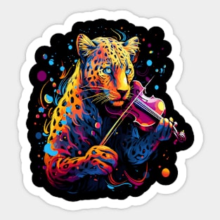 Leopard Playing Violin Sticker